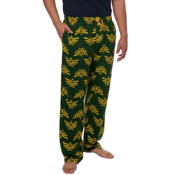 New Men's Legend of Zelda Pajama Pants Lounge Wear Hyrule Triforce Green - Picture 2 of 7